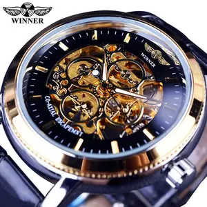 Vincitore OEM/ODM Top Brand lusso 4 anelli Designer trasparente cassa posteriore nero scheletro dorato orologi da uomo orologio meccanico da uomo