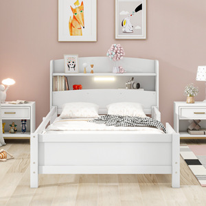 White Solid Wood <b>Kids</b> Bed With <b>Storage</b> Shelf For Children Bedroom Furniture - Product Image 1
