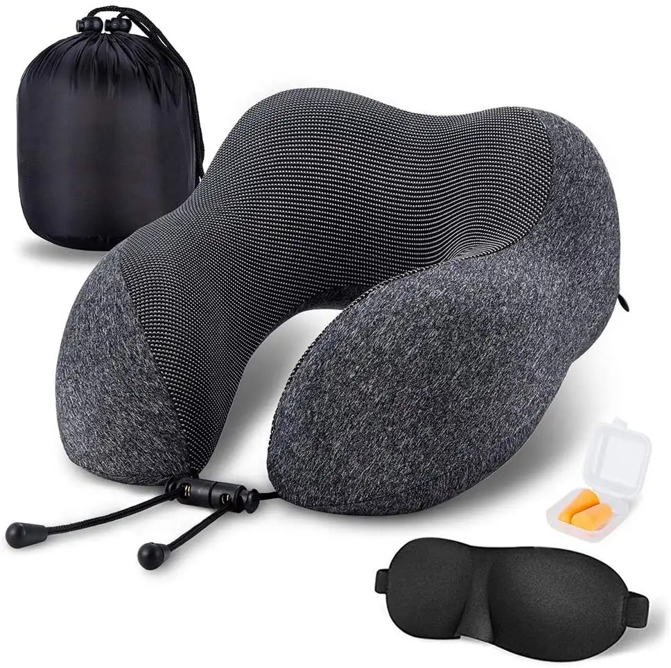 OEM Memory Foam 3 In 1 Airplane Office Sleeping Black U Shape Neck Support Travel Pillow