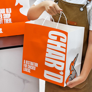 Sacchetti da Asporto in Carta Kraft Artigianale Ecologici Biodegradabili e Riciclabili con Manici e Logo Personalizzato per Fast Food - Product Image 1