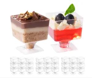 Kleine Plastic Dessertbekers 60Ml, Vierkante Doorzichtige Multifunctionele Mini Plastic Glazen-4.5Cm X 4.5Cm, Perfect Als Mini-Dessertpotten