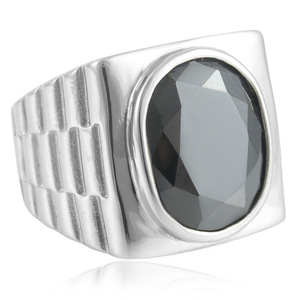 Anillo de Acero de Titanio Estilo Europeo Americano con Gema Roja Engastada en Bisel, Joyería de Moda para Mujer, Diseño Geométrico 210160 - Product Image 4