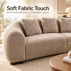 Sofá Seccional Curvo Moderno con Chaise Longue, Tela Texturizada Color Taupe, Brazos Redondeados y Asientos Profundos para Salas de Estar de Lujo - Product Image 4
