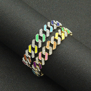 2026 New Innovation Geometric Design Colored Rhinestones Alloy Chain <b>Bracelet</b> Hiphop Style Men's <b>Bracelet</b> Trendy Jewelry - Product Image 3