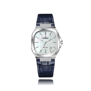 Montre carrée de luxe avec cadran MOP, lunette polie, boîtier texturé brossé, mouvement automatique NH35, bracelet en cuir véritable/acier inoxydable - Product Image 5