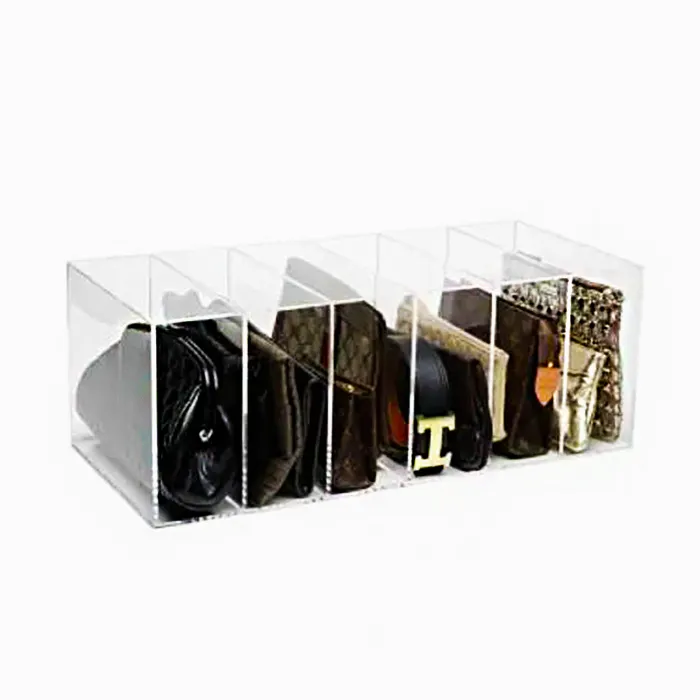 6 Compartment Clear Acrylic Purse Organizer Rectangular Acrylic Wallet Storage Holder Acrylic Handbag Belt Display Shelf