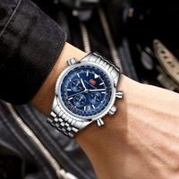 MINI FOCUS 0463 Montre Homme Affaires Simple Mode Quartz Multifonction Cadran Bleu Étanche Sport Luxe Acier Inoxydable
