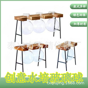 Creative Hydroponic Glass Ball Vase With Wooden <b>Stand</b> For <b>Desktop</b> Plant Decoration Transparent Eco-Friendly Design - Product Image 1
