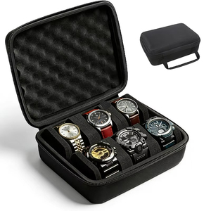 Caja de almacenamiento de relojes avanzada, caja de almacenamiento de relojes con 6 ranuras para tarjetas, caja de almacenamiento de joyas portátil, vitrina, adecuada para el hogar - Product Image 1