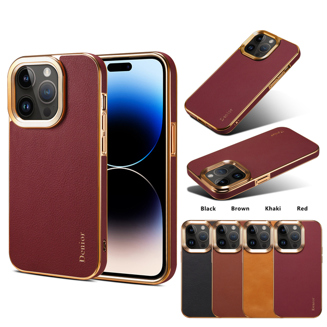 Denior Genuine Cowhide Electroplated Phone Case, Wireless Charging Supported, Compatible with Apple 15/14/13/12 Series