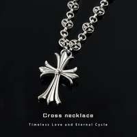 Collier Vintage Antique pour Homme, Chaîne de Clavicule Gothique Punk avec Pendentif Flamme, Croix et Cœur de Christ