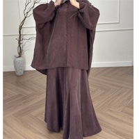 Abaya islamique personnalisée pour femmes, ensemble 2 pièces, coupe ample, manches longues, robe maxi modeste à nouer devant, vente en gros