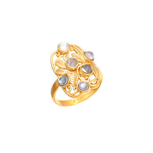 925 <b>Sterling</b> <b>Silver</b> <b>Adjustable</b> Rainbow Moonstone Gemstone <b>Ring</b> 18K Gold Plated for Wedding or Party - Product Image 1