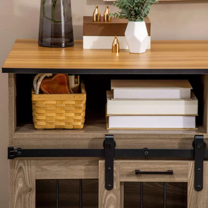 מפעל ישיר אלון עץ הזזה דלתות כפול כלב מלונה לחיות מחמד ארגז ריהוט לכלבים גדולים עם מדפים - Product Image 3