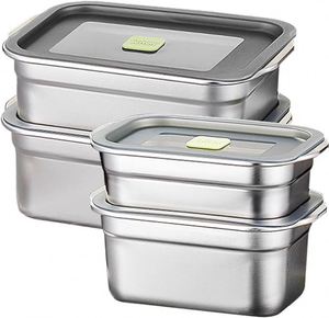 Stainless Steel Food Storage Containers with Airtight Lids Set Stackable Leak Proof <b>Metal</b> <b>Lunch</b> Bento <b>Box</b> Dishwasher Safe - Product Image 1