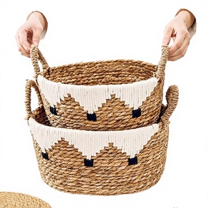 <span class=keywords><strong>Panier</strong></span> de rangement artisanal en rotin naturel de style pastoral pour collations, articles divers et jouets - Product Image 1