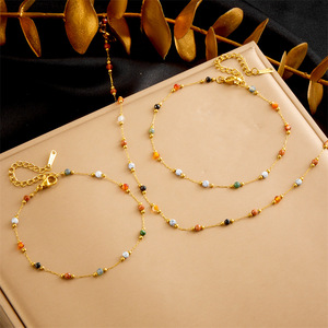 Conjunto de Joyería Boho 3 en 1 con Cuentas de Piedras Multicolores, Cadena de Acero Inoxidable, Joyería de Moda para Vacaciones en la Playa, Alta Calidad - Product Image 1