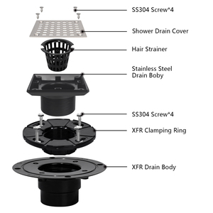 Drenaje de <span class=keywords><strong>Ducha</strong></span> Cuadrado Cepillado de 3-1/2 Pulgadas con Filtro de Pelo, Cubierta de Acero Inoxidable, Base de ABS, Certificación CUPC para Baño - Product Image 2