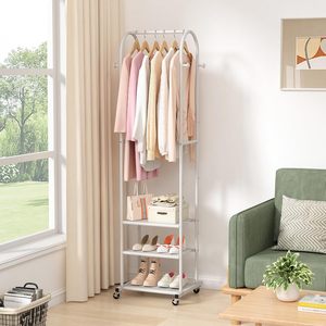 <span class=keywords><strong>Perchero</strong></span> móvil al por mayor con 2 estantes de almacenamiento, ruedas bloqueables, <span class=keywords><strong>perchero</strong></span> metálico de varias capas para dormitorio - Product Image 5