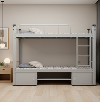 Lit superposé double empilable et séparable de taille standard, avec cadre métallique moderne et rangement pliable, idéal pour les dortoirs scolaires