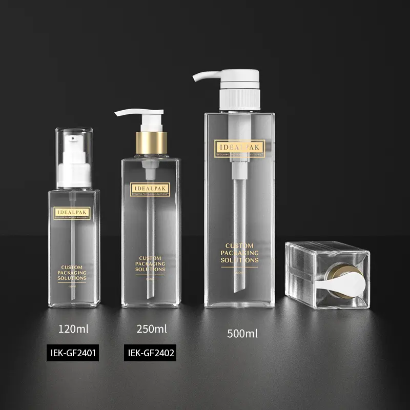 Atacado 120ml 250ml 500ml Shower Gel Hair Shampoo Bottle Clear Vazio Square Body Lotion Bottle