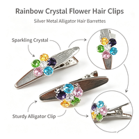 Barrettes à cheveux fleur en cristal colorées, faites à la main, avec strass, pour frange latérale, tendance