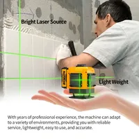 Niveau laser vert 4D 16 lignes 360 ° à nivellement automatique et rotatif Mesure du réticule Équipé de 2 batteries de grande capacité