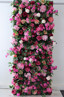 G21 Toile de fond de mariage Décoration murale fleur rose soie rose Tapis mural enroulé tissu fleur artificielle mur pour mariage maison