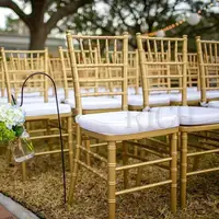 Sewa Aula Perjamuan Hotel Kursi Acara Dapat Ditumpuk Kursi Pernikahan Plastik untuk Acara Pesta Pernikahan Plastik Kursi Chiavari Emas