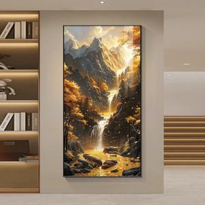 Pintura de Paisaje Dorada de Lujo, Decoración de Pared LED 3D Personalizada, Decoración para Sala de Estar y Comedor, Arte en Cristal y Porcelana - Product Image 3