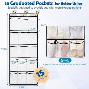 Organisateur de porte magnétique robuste pour croisière, en maille et non-tissé avec crochets métalliques, 15 poches pour sac de rangement de cabine de croisière - Product Image 1