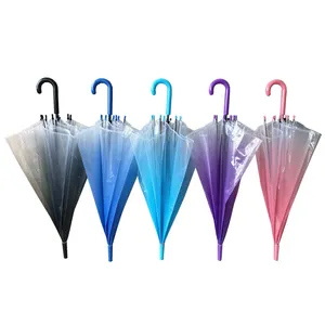 مظلة توريدات المصنع YS-1123 للدعاية الترويجية مطبوعة حسب الطلب مظلة مستقيمة شفافة POE للخلفية ملونة متدرجة الوضوح تلقائيًا