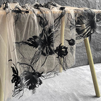 Nouveau design, tissu en tulle noir avec broderie florale, dentelle pour Qipao, Cheongsam, robe de soirée de créateur, robe de mariée