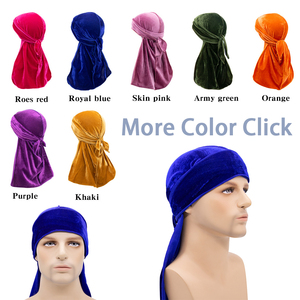 Livraison gratuite en gros designer durags vendeur velours logo personnalisé femmes bandeau élastique durags pour hommes turban chapeau - Product Image 1