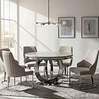 Table à manger ronde de luxe en verre trempé avec base en acier inoxydable poli, table de dîner personnalisée pour la salle à manger à domicile