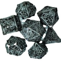 Jeu de dés à facettes multiples en métal massif, 7 pièces, couleurs or et argent, adapté à divers jeux de table, jeux de rôle dans des donjons