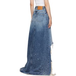 กระโปรงยีนส์แม็กซี่สีน้ำเงินแบบทำสีซีดขอบรุ่ย ทรงเอ สมมาตร แต่งดีเทลขาดๆ สำหรับผู้หญิง - Product Image 2