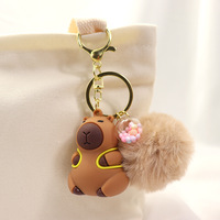 Nouvelle poupée capybara en peluche avec pompon, porte-clés en caoutchouc PVC 3D, mini porte-clés pour sac de voiture, boule de poils, chaîne de pendentif, cadeau, porte-clés