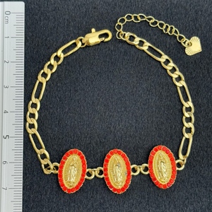 Ingrosso gioielli in rame 14k placcato in oro vendita calda ovale zircone vergine maria religioso Figaro braccialetti Pulsera Cristiana - Product Image 3