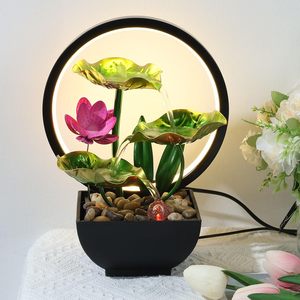 Fuente de Resina con Diseño de Lago de Loto y Luz de Luna, Fuente Eléctrica de Escritorio con Agua Corriente, Decoración para el Hogar - Product Image 3