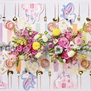 จานกระดาษลายยูนิคอร์นขนาดสั่งทำได้สำหรับเด็ก  ชุดภาชนะใช้แล้วทิ้งสำหรับงานวันเกิดเด็กผู้หญิง - Product Image 5