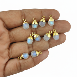 Colgante de piedra lunar de arcoíris, colgante de piedras preciosas ovaladas facetadas, pequeñas piedras preciosas chapadas en oro, Charms para pendientes - Product Image 1