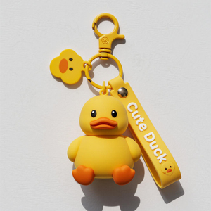 Wholesale Custom Design Promotional Gift Soft PVC Rubber Cute Duck Keychains Key Ring
