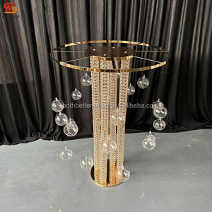 Base Redonda para Flores con Anillo Liso, <span class=keywords><strong>Pilar</strong></span> Brillante con Bolas de Cristal Transparente, Centro de Mesa para Bodas, Decoración Dorada para Pasillo de Escenario - Product Image 3