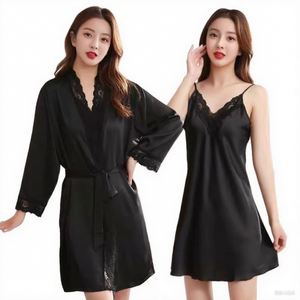 Pyjama d'été sexy pour femme 2026, ensemble deux pièces en soie glacée à fines bretelles et manches courtes, nuisette à taille élastique, vêtements d'intérieur fins pour le printemps et l'automne - Product Image 4