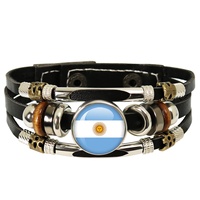 Bracelet commémoratif tressé à la main en cuir avec drapeaux nationaux de 48 pays (Chine, Royaume-Uni, États-Unis) pour les fans, idéal pour les voyages - Édition 2026