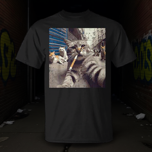 T-shirt humoristique pour femmes, Cat Gangster Street Cats Selfie Meme - Product Image 3