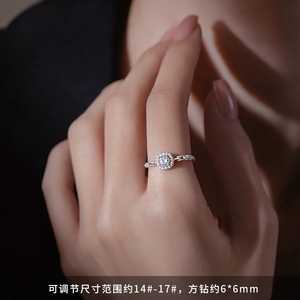 FY-JZ494 925纯银方形钻石戒指轻豪华利基设计食指戒指高端开口戒指 - Product Image 6