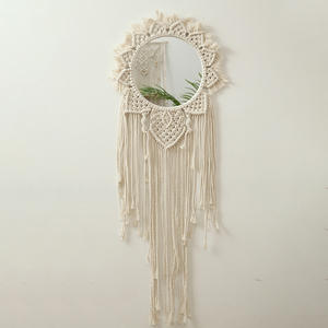 Miroir mural suspendu en macramé, style Boho, avec perles rondes en bois, décoration d'intérieur moderne, pour cadeau - Product Image 6