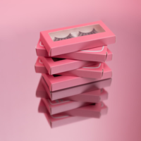 Boîte en carton rose personnalisée imprimée pour faux cils, vide, avec fenêtre transparente, pour cosmétiques et maquillage